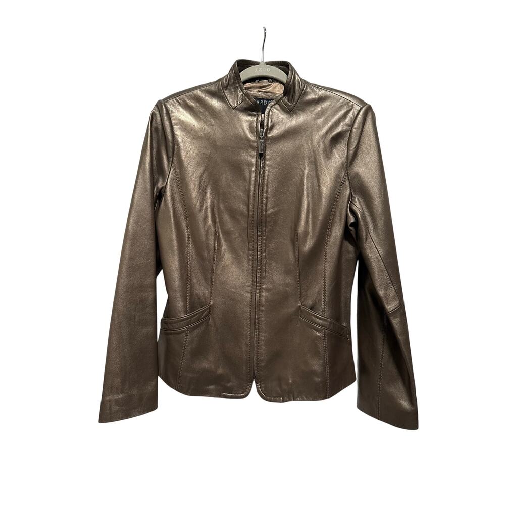 y2K Bernardo Leather Moto Jacket Womens Medium Metallic Bronze Full Zip Pockets